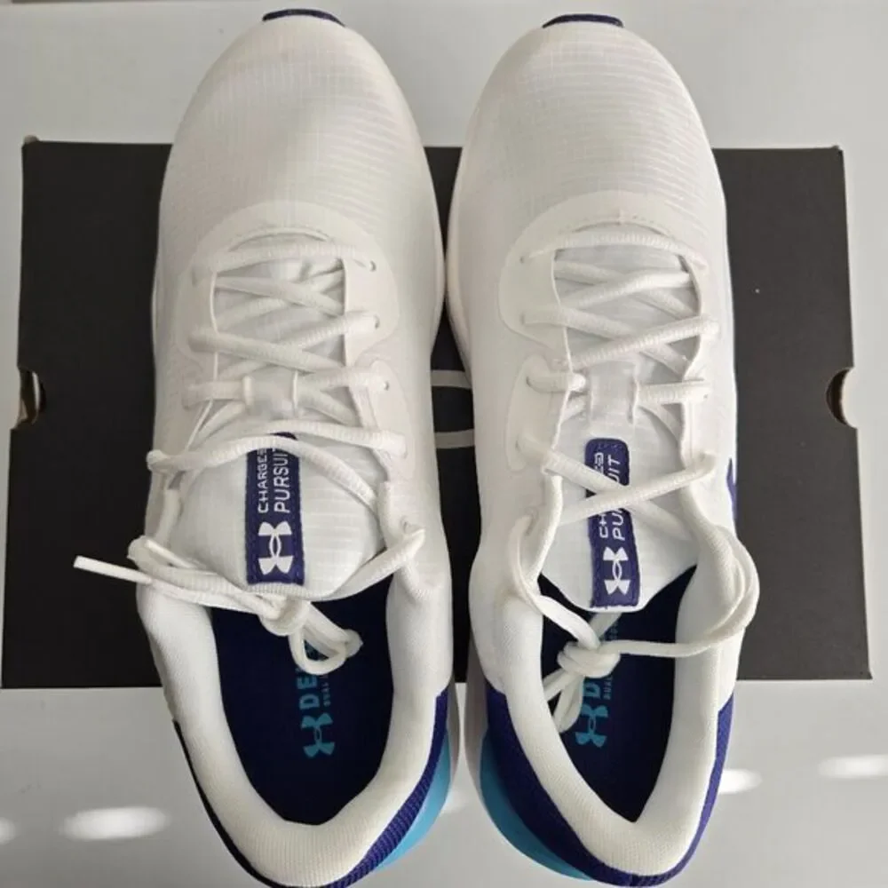 Under ARMOUR Charged Pursuit 3 TECH Men's Size 11.5 White Blue Gym Running Train